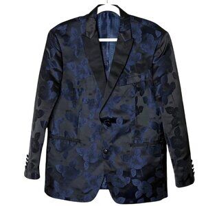 Tallia Floral Jacquard Blazer Mens 42S Black Blue Dinner Jacket Mason Fit